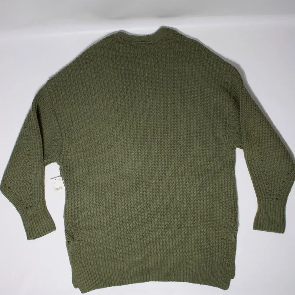 Free People Olive Open-Front Chunky Knit Cardigan